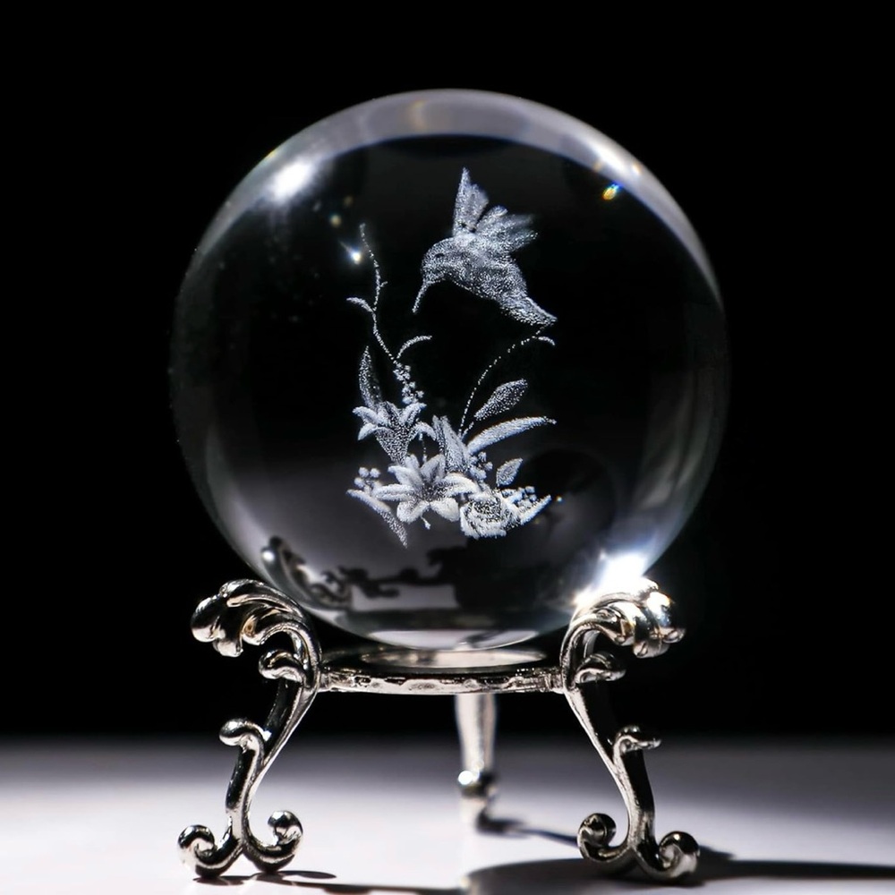 3D Hummingbird Crystal Ball Paperweight 60mm(2.3Inch) Laser Engraved - Picture 1 of 2